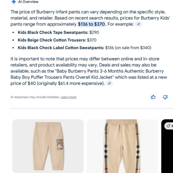 Infant BURBERRY Sweatpants - Picture 5 of 5